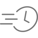 Gray icon showing a clock with motion lines representing fast or quick submission